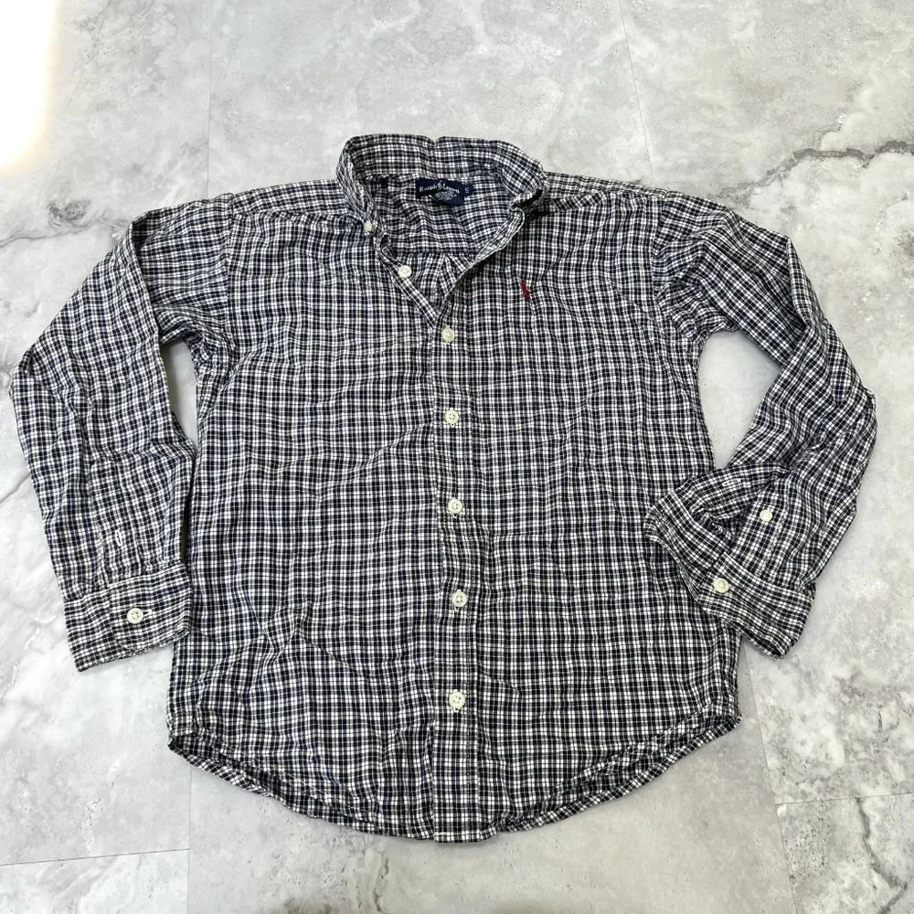 Ralph Lauren‎ Boys Size Small S (8) Blue White Plaid Button Down